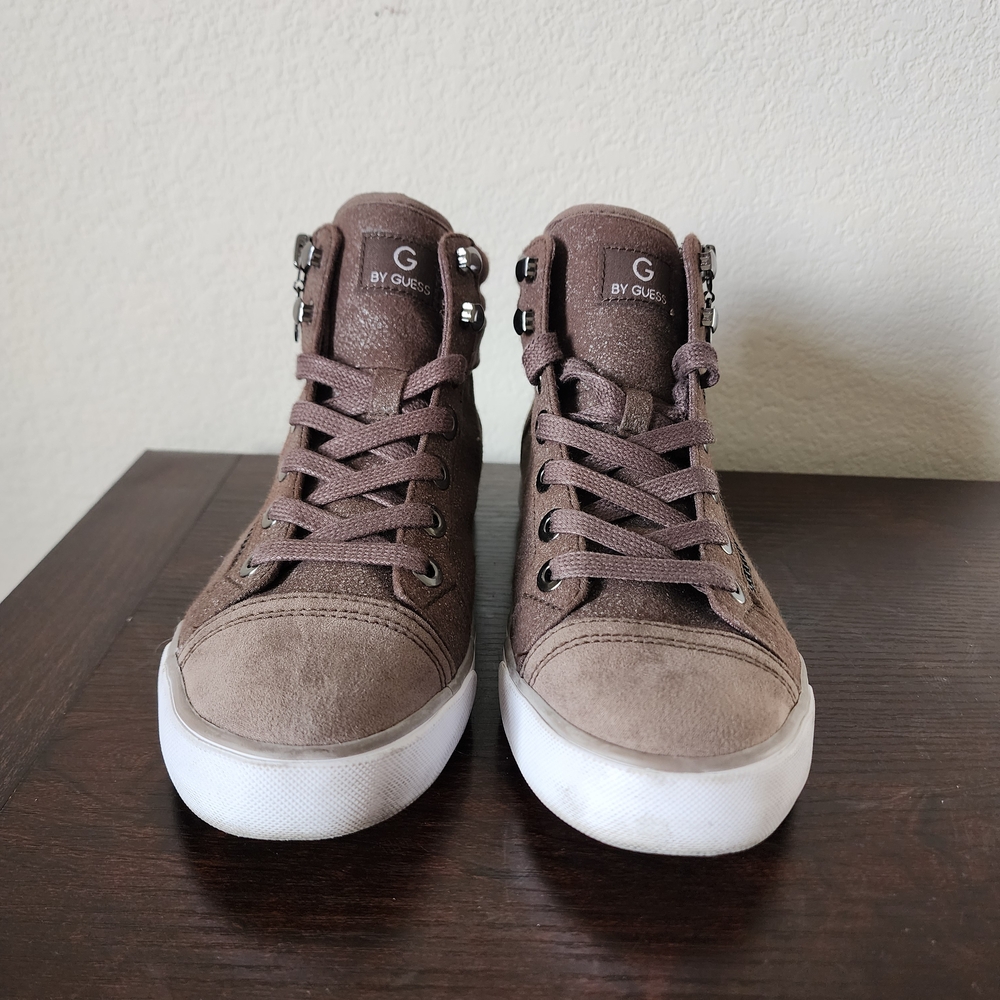 G By Guess Women's Brown High-Top Shiny Specks Sneakers Size: 7.5